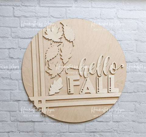 Hello Fall Leaves Door Hanger- Fall Decor - Unfinished Wood - Wooden Blanks- Wooden Shapes - laser cut shape - Paint Party - 2022