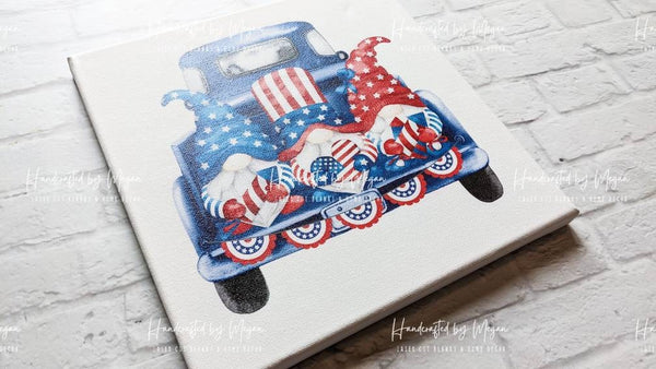Patriotic Gnomes - Vintage Truck - Patriotic Decor - Summer Decor - Canvas Print - Farmhouse Decor - Canvas Art