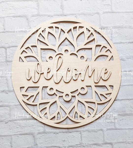 Mandala welcome Door Hanger- Unfinished Wood - Wooden Blanks- Wooden Shapes - laser cut shape - Paint Party- Everyday crafts