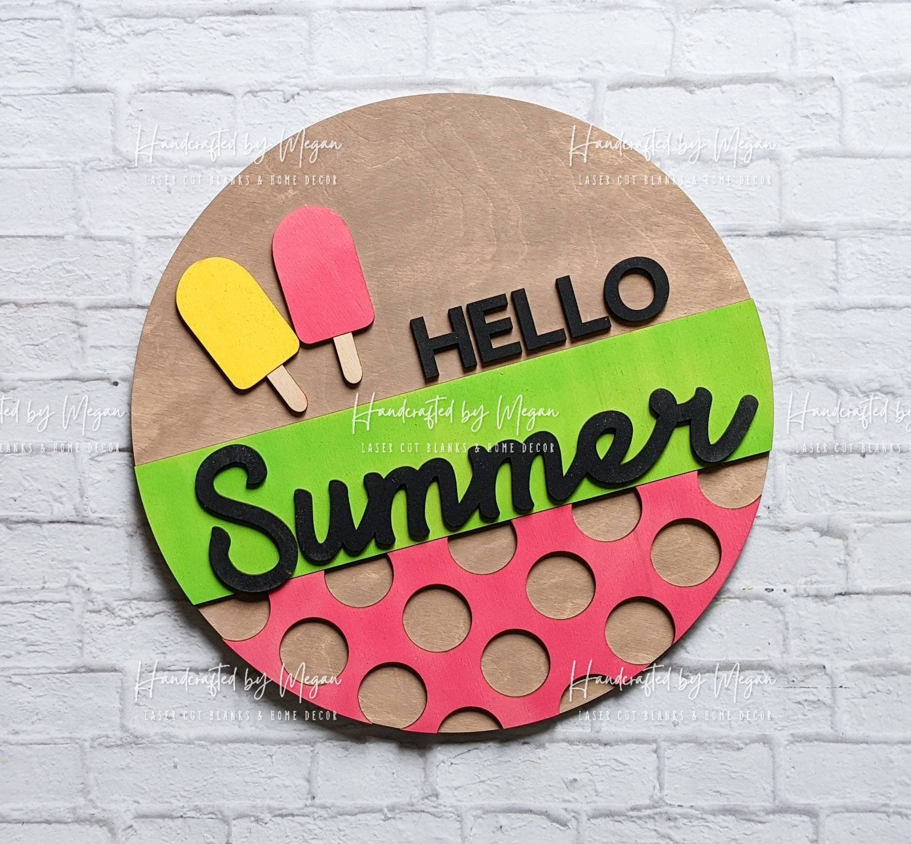 Hello Summer Popsicle Door Hanger - Door Hanging Sign - Round Wood Sign - Welcome Sign Front Door - Door Hanging Decor