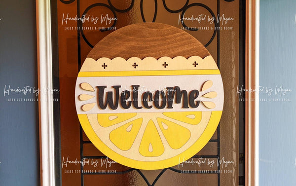 Welcome Lemon Door Hanger - Door Hanging Sign - Round Wood Sign - Welcome Sign Front Door - Door Hanging Decor