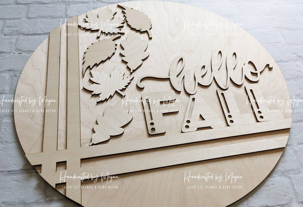 Hello Fall Leaves Door Hanger- Fall Decor - Unfinished Wood - Wooden Blanks- Wooden Shapes - laser cut shape - Paint Party - 2022