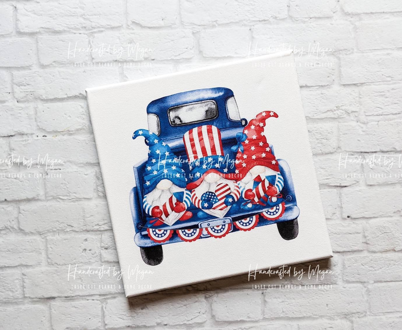 Patriotic Gnomes - Vintage Truck - Patriotic Decor - Summer Decor - Canvas Print - Farmhouse Decor - Canvas Art