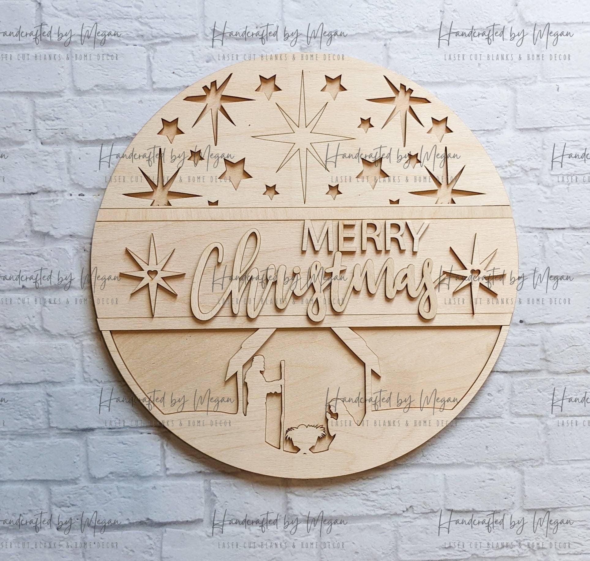 Merry Christmas Manger Hanger-  Unfinished Wood - Wooden Blanks- Wooden Shapes - laser cut shape - Paint Party- Christmas crafts