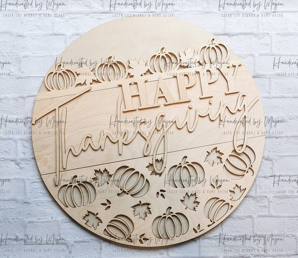 Happy Thanksgiving Pumpkin Door Hanger- Fall Decor - Unfinished Wood - Wooden Blanks- Wooden Shapes - laser cut shape - Paint Party - 2022