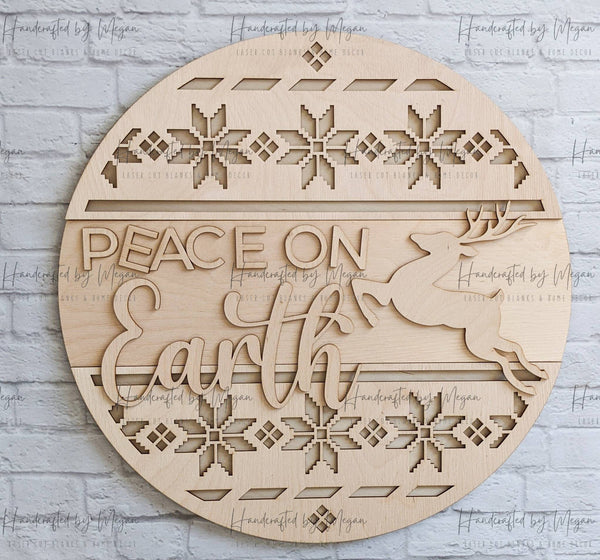 Peace on Earth Door Hanger-  Unfinished Wood - Wooden Blanks- Wooden Shapes - laser cut shape - Paint Party- Christmas crafts