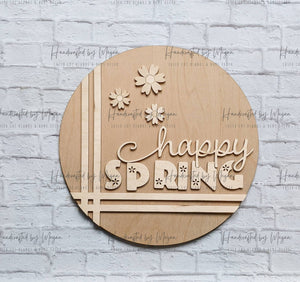 HAPPY SPRING Door Hanger, Spring Decor, Spring Door Hanger. Unfinished Wood, Wooden Blanks, Wooden Shapes, laser cut shape , Paint Party