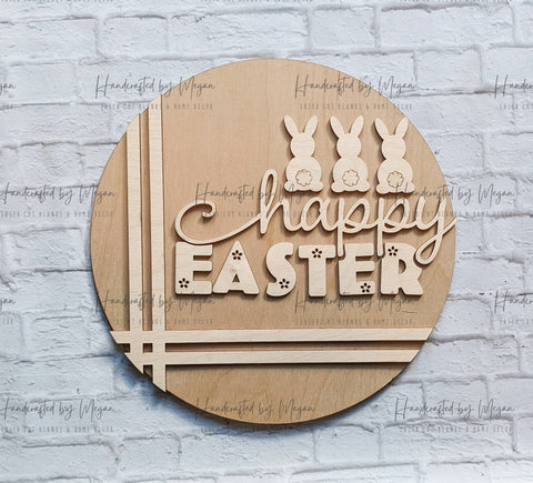 HAPPY EASTER Bunny Door Hanger- Easter Decor - Unfinished Wood - Wooden Blanks- Wooden Shapes - laser cut shape - Paint Party