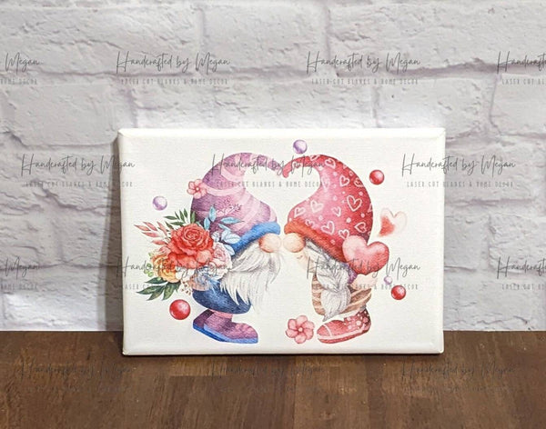 Kissing Gnome- Valentine Decor - Canvas Print - Farmhouse Decor - Canvas Art