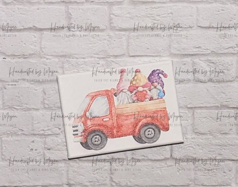 Valentine Gnomes in Truck- Valentine Decor - Canvas Print - Farmhouse Decor - Canvas Art
