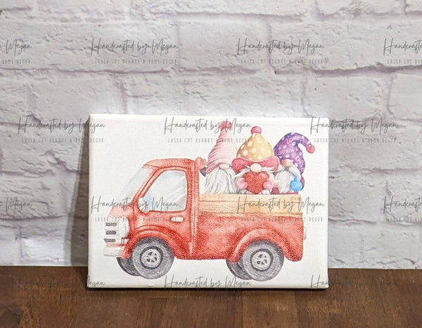 Valentine Gnomes in Truck- Valentine Decor - Canvas Print - Farmhouse Decor - Canvas Art