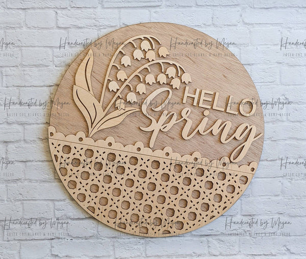 HELLO SPRING Lillies of the Valley Door Hanger- Spring Decor - Unfinished Wood - Wooden Blanks- Wooden Shapes - laser cut shape