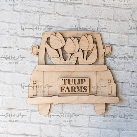Tulip Farms Truck - Vintage Truck - Various Sizes - Spring Blanks - Wooden Blanks- Wooden Shapes - laser cut shape
