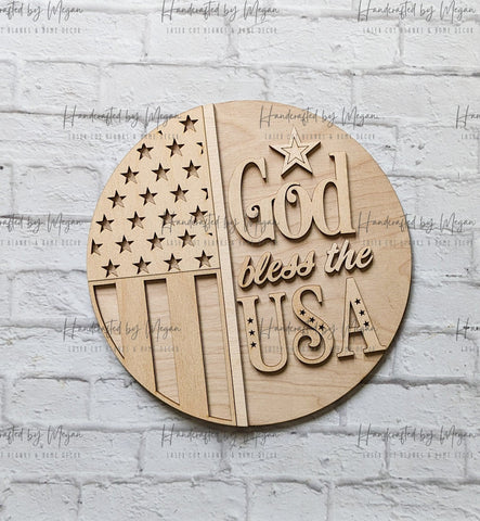 God Bless The USA - Summer Decor - Unfinished Wood - Wooden Blanks- Wooden Shapes - laser cut shape - Paint Party