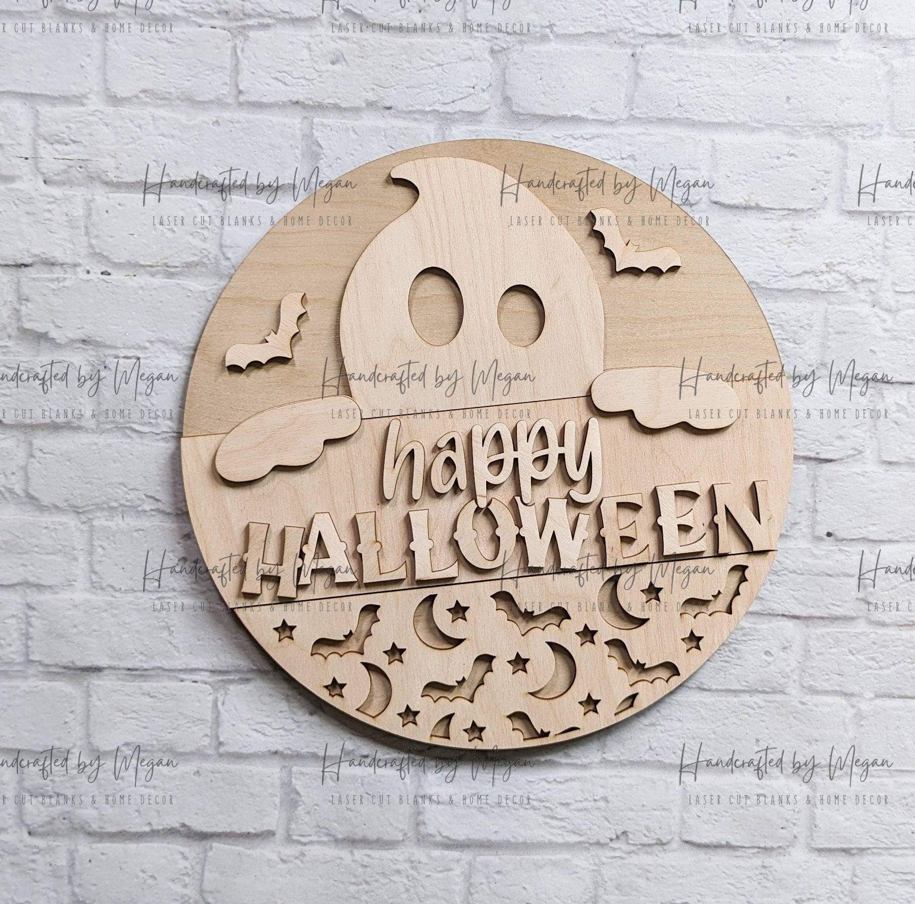 Happy Halloween Ghost Door Hanger, Unfinished Wood, Wooden Blanks, Wooden Shapes, laser cut shape, Paint Party, Fall crafts, 2023
