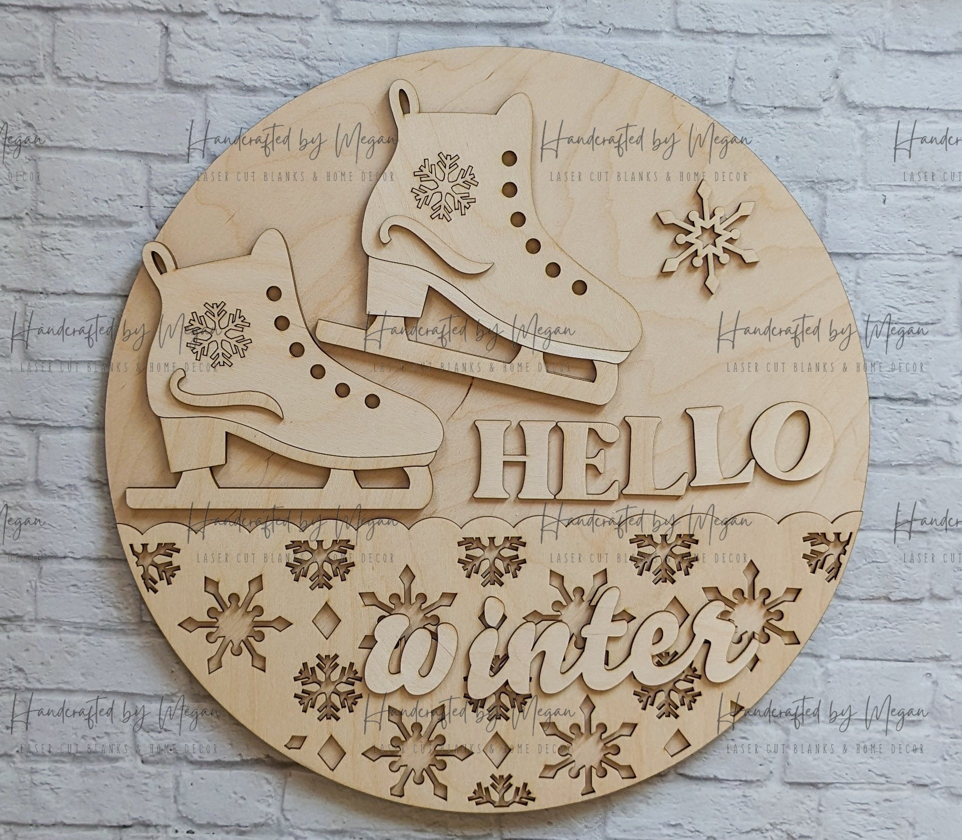 Hello Winter Ice Skates Door Hanger - DIY Door Hanger - Wooden Blanks- Wooden Shapes - laser cut shape - Paint Party- Winter crafts -2023