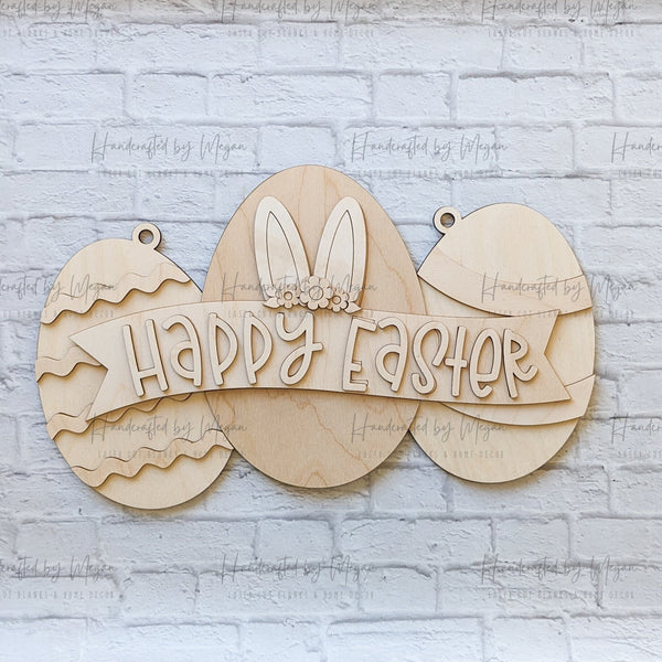 Happy Easter Egg Door Hanger- Winter - Unfinished Wood - Wooden Blanks- Wooden Shapes - laser cut shape - Paint Party