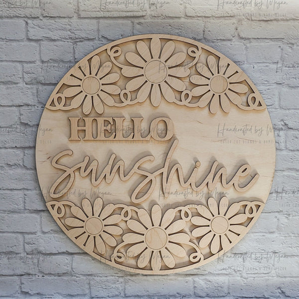 Hello Sunshine Daisy Door Hanger- Spring Decor - Unfinished Wood - Wooden Blanks- Wooden Shapes - laser cut shape - Paint Party