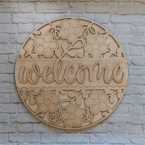 Welcome Daisy Door Hanger- Spring Decor - Unfinished Wood - Wooden Blanks- Wooden Shapes - laser cut shape - Paint Party