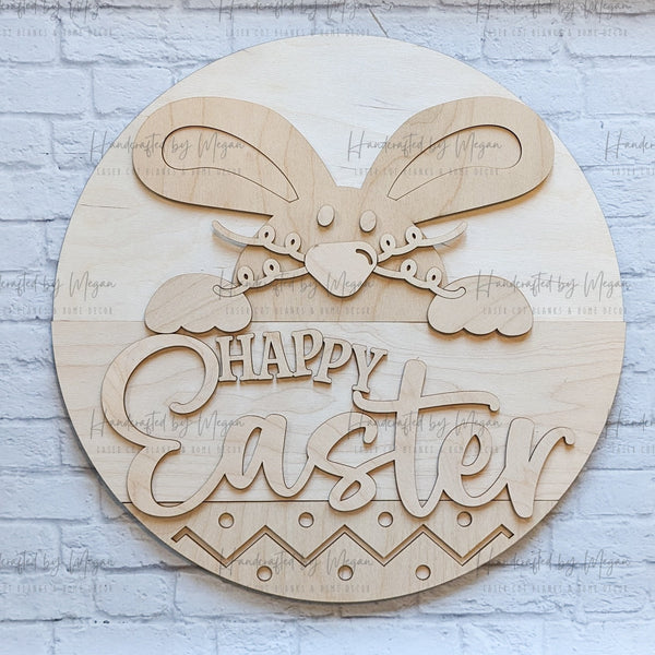 Happy Easter Bunny Door Hanger- Easter Decor - DIY Door Hanger Unfinished Wood - Wooden Blanks- Wooden Shapes - laser cut shape