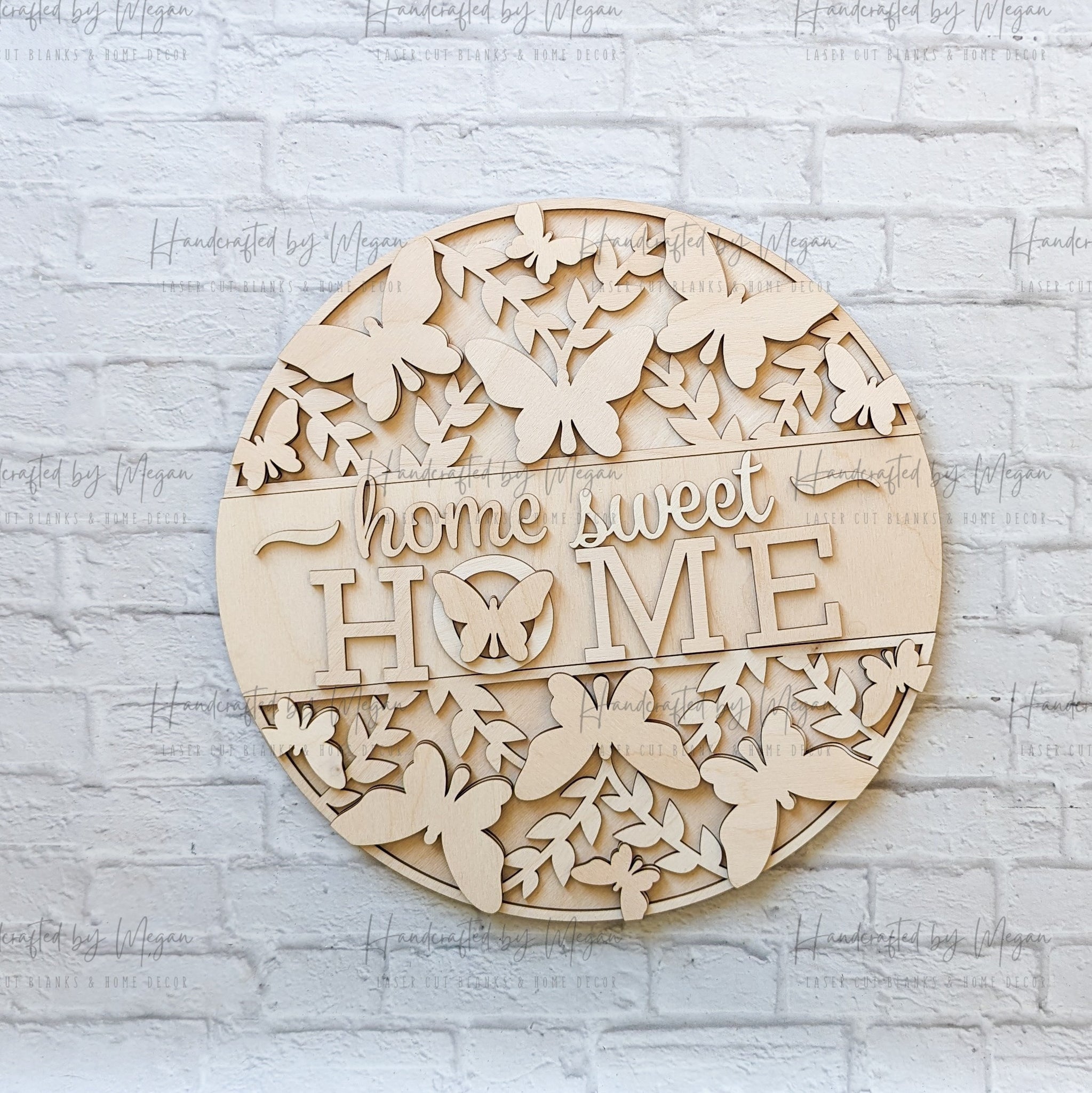 Home Sweet Home Butterfly Door Hanger- Spring Decor - Unfinished Wood - Wooden Blanks- Wooden Shapes - laser cut shape - Paint Party