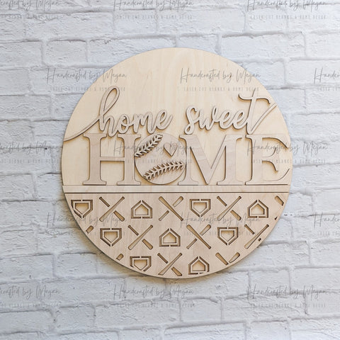 Home Sweet Home Baseball Door Hanger- Sport Decor - Unfinished Wood - Wooden Blanks- Wooden Shapes - laser cut shape - Paint Party